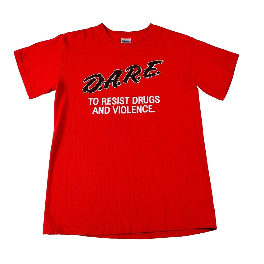 Vintage Gildan‎ Mens D.A.R.E. Graphic T-Shirt Short Sleeve Crew Neck Red Size S